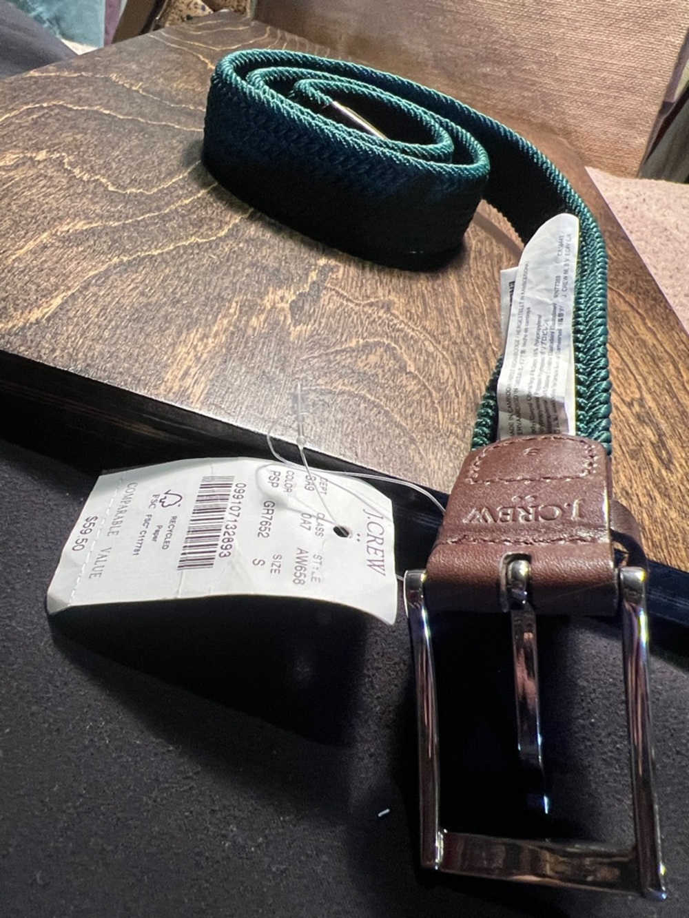 Awesome 😎 J. Crew Men's Teal Braided Belt with Brown Leather Trim NEW W Tag 🏷️ - Picture 9 of 9